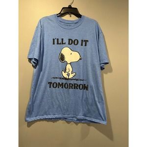 Peanuts Snoopy I'll Do It Tomorrow Blue Unisex Tee